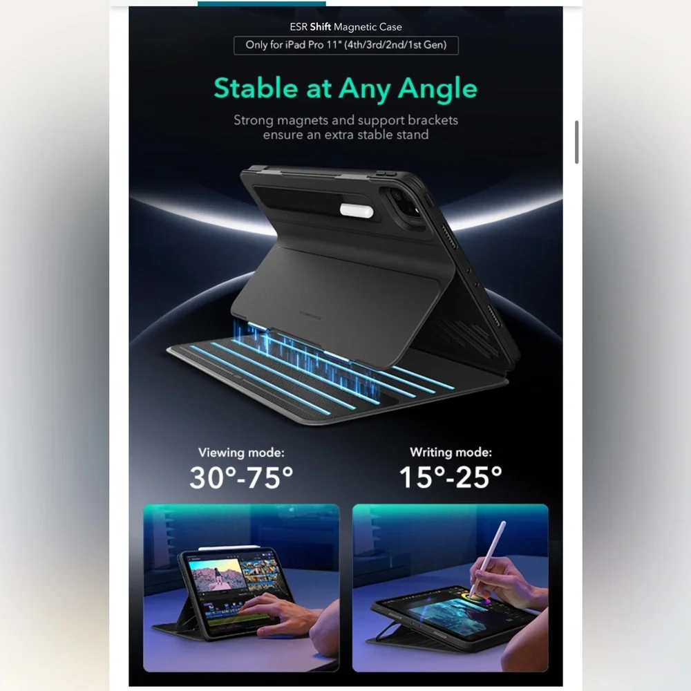 ESR for iPad Pro 11” Case & Stand Removable Magnetic Cover BLACK
